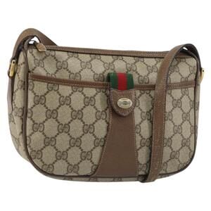 GUCCI GG Supreme Web Sherry Line Bag PVC Beige Gold 89 02 032 Auth BA8907
